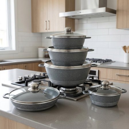 طقم طناجر جرانيت من W.K ١٠ قطع